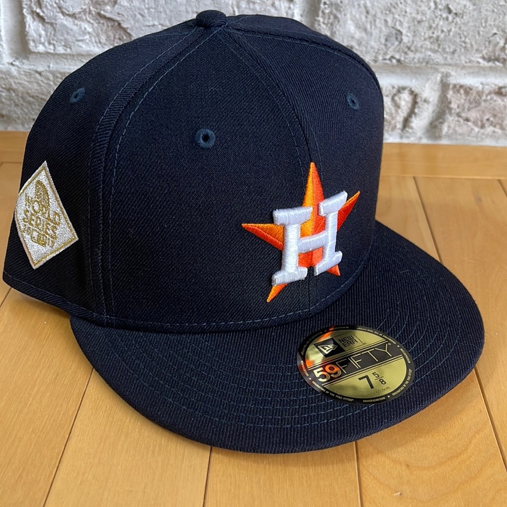 New Era 59Fifty Houston Astros Wool Fitted Hat Size 7 5/8 Grey UV 2017 WS Patch
